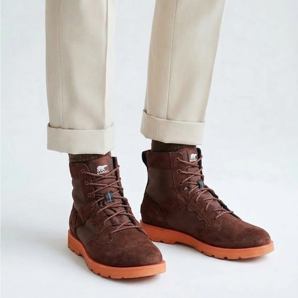 Sorel Caribou OTM WP Waterproof Leather Boots Dark Amber Spark Orange Mens Sz 12